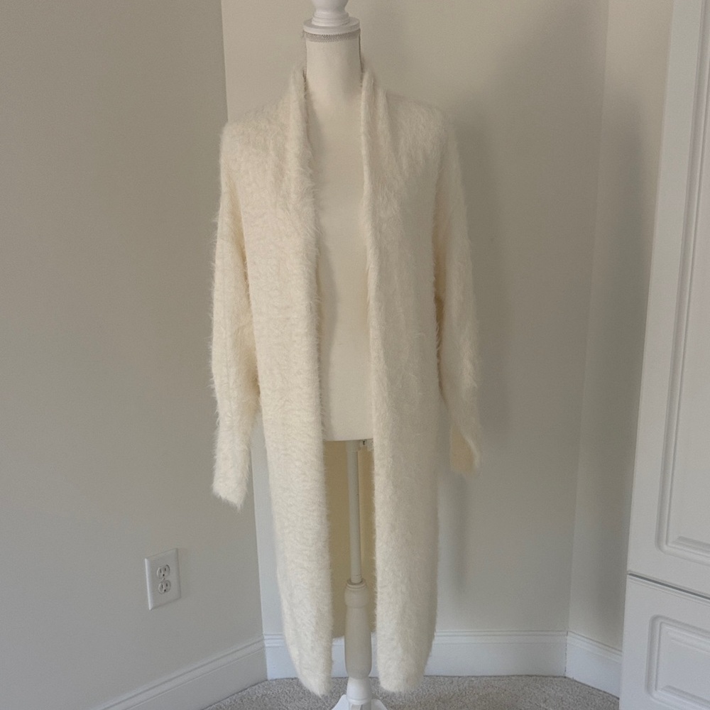 Express Cream Fuzzy Open-Front Cardigan